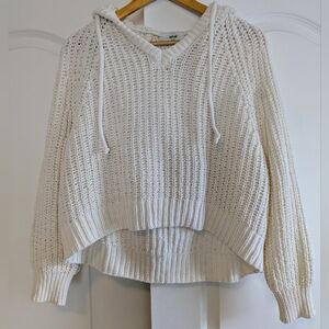 Aerie Chunky Knit Off White Cream Chenille Hooded Cropped Sweatshirt Size XS